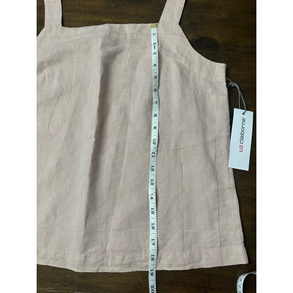 Liz Claiborne Womens Rose Quartz Plaid Linen Blend Tank Top Pink Gold Metallic M - Picture 8 of 8